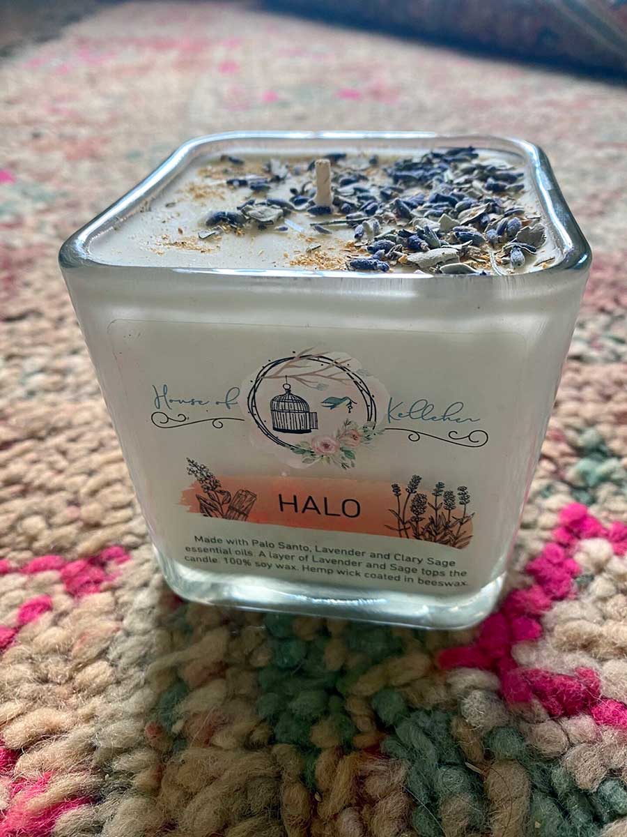 Halo Soy Wax Glass Candle with Palo Santo, Lavender, and Clary Sage