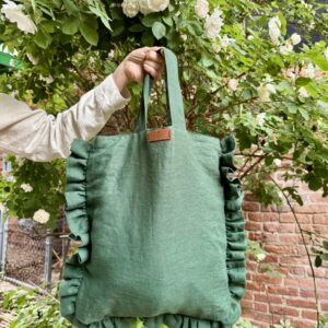 Meadow Green - Linen Ruffle Tote